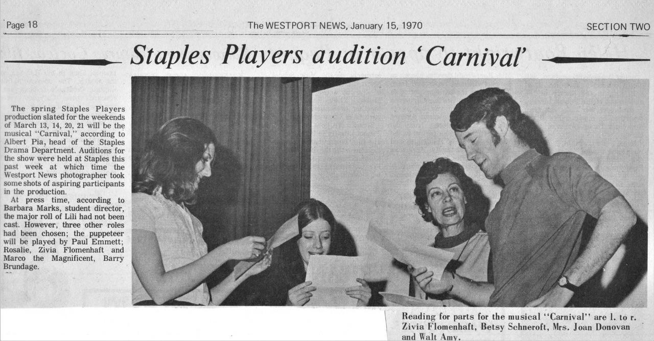Zivia Flomenhaft, Betsy Smirnoff and Walt Amey - Carnival audition 1970
