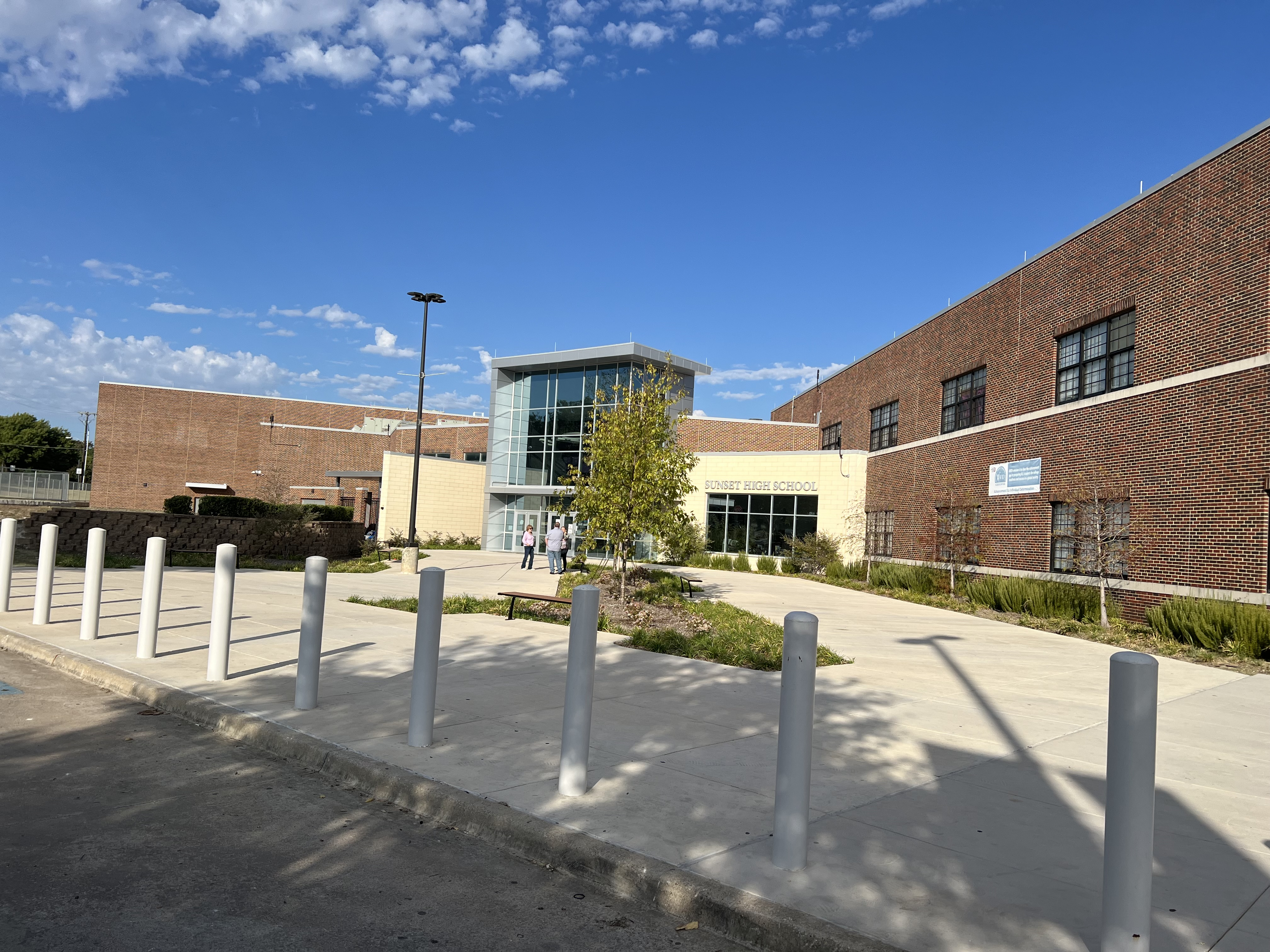 New Entrance to Sunset from the back of the school next to what used to be the Band Hall and as you would come in from the student parking lot and Pecan Grove.