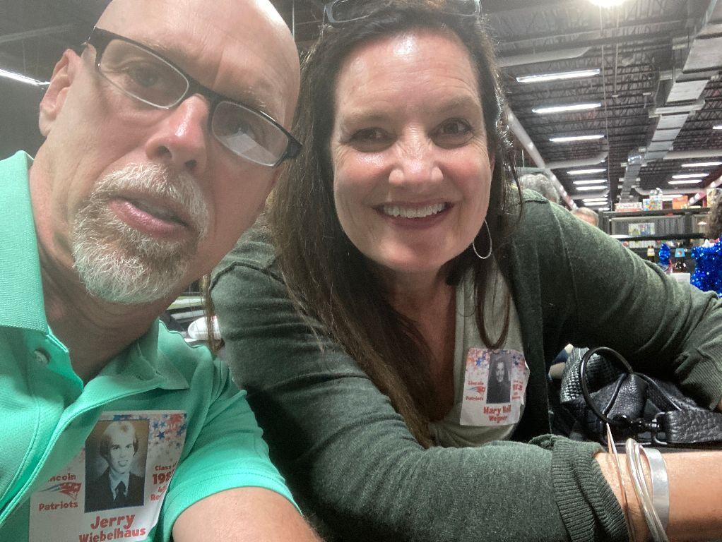 Jerry Wiebelhaus and Mary Nell Wegner, Class of 1983 Vice President, share a selfie on June 9, 2023, at the South Dakota Military Alliance.