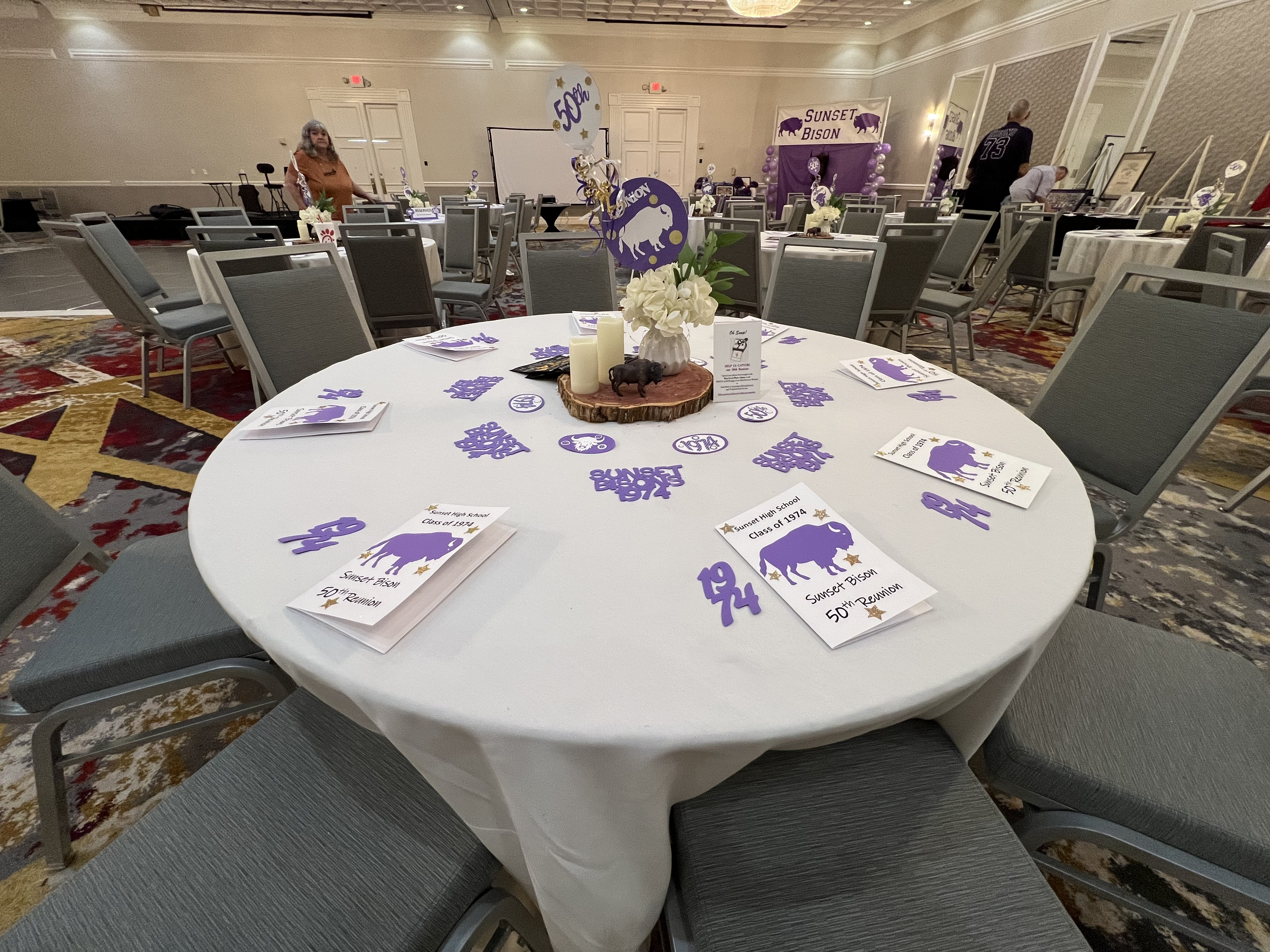 Table centerpiece, decorations and event programs.