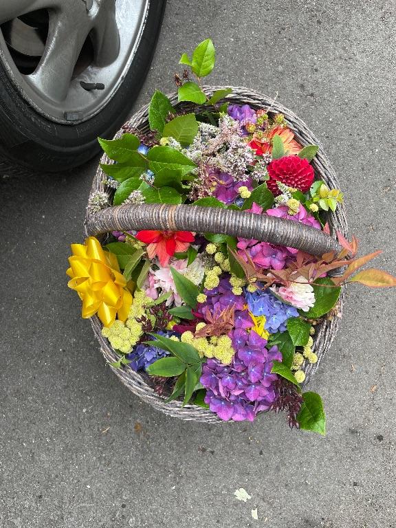 The flowers arrive from  Finn Hollow Flower Farm on Bainbridge Island