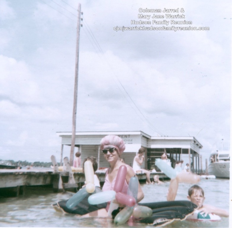Aunt Norma (Dad Elwoods sis) & George Hudson, fun at White Lake, NC 1