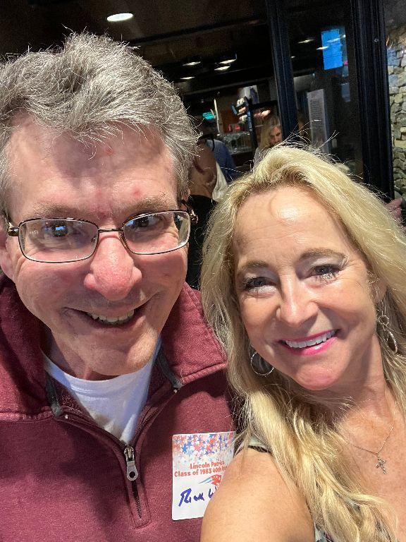 Cyndi (Alvine) Zechmann snags a selfie with Rick Woodford on June 10, 2023, at the Blue Rock Bar and Grill.