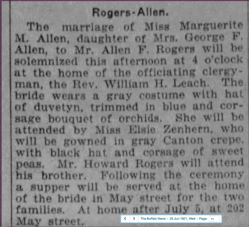 Wedding announcement for Uncle Al and Aunt Marguerite.