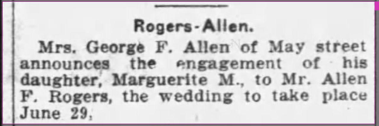 Engagement announcement for Uncle Al and Aunt Marguerite.