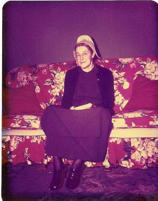 Grandma Rogers on an ancient couch.