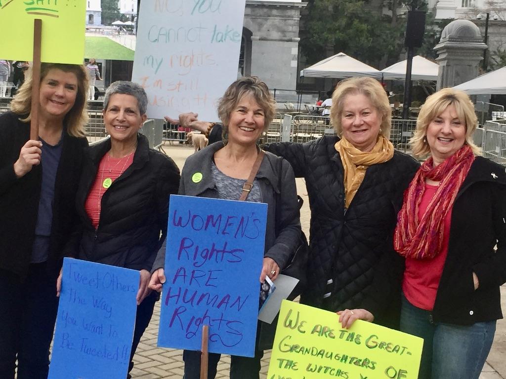 Mary Fagan, Kathy Rao, Denise Ellis, Wendy Hassett, Betty Bennett @ Women’s March Jan. 2017