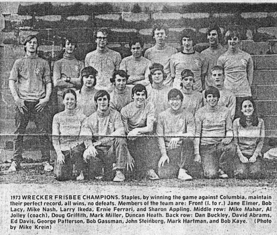 Staples Ultimate Frisbee Team 1972 - 1973