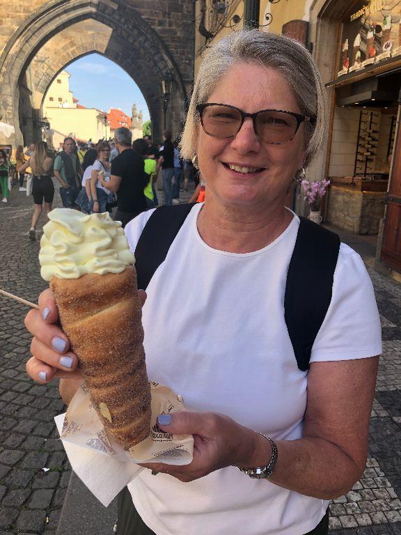 Debi Herzan Parker Enjoying a sweet treat in Prague!