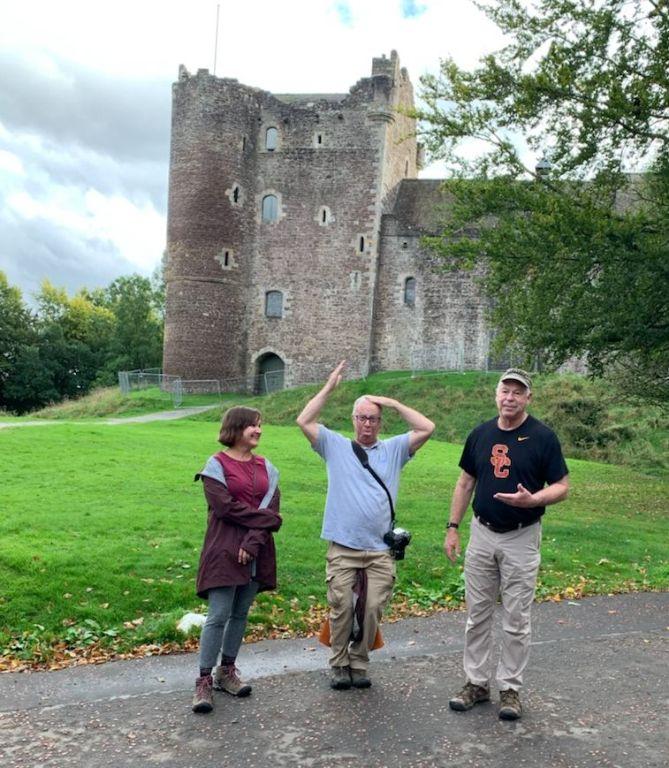 Kelly, Scott and I at Doune Castle Scotland, where Arthur King of the Britons was taunted a second time by French Kneekt.