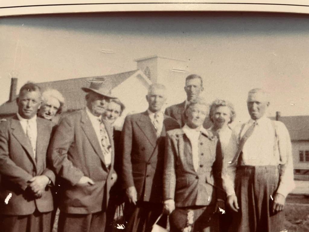 Ted,Ethel, Leslie, Jessie, James, Russel, Lillian (in front of Russel), Margaret, and Willis pictured following their father’s funeral.