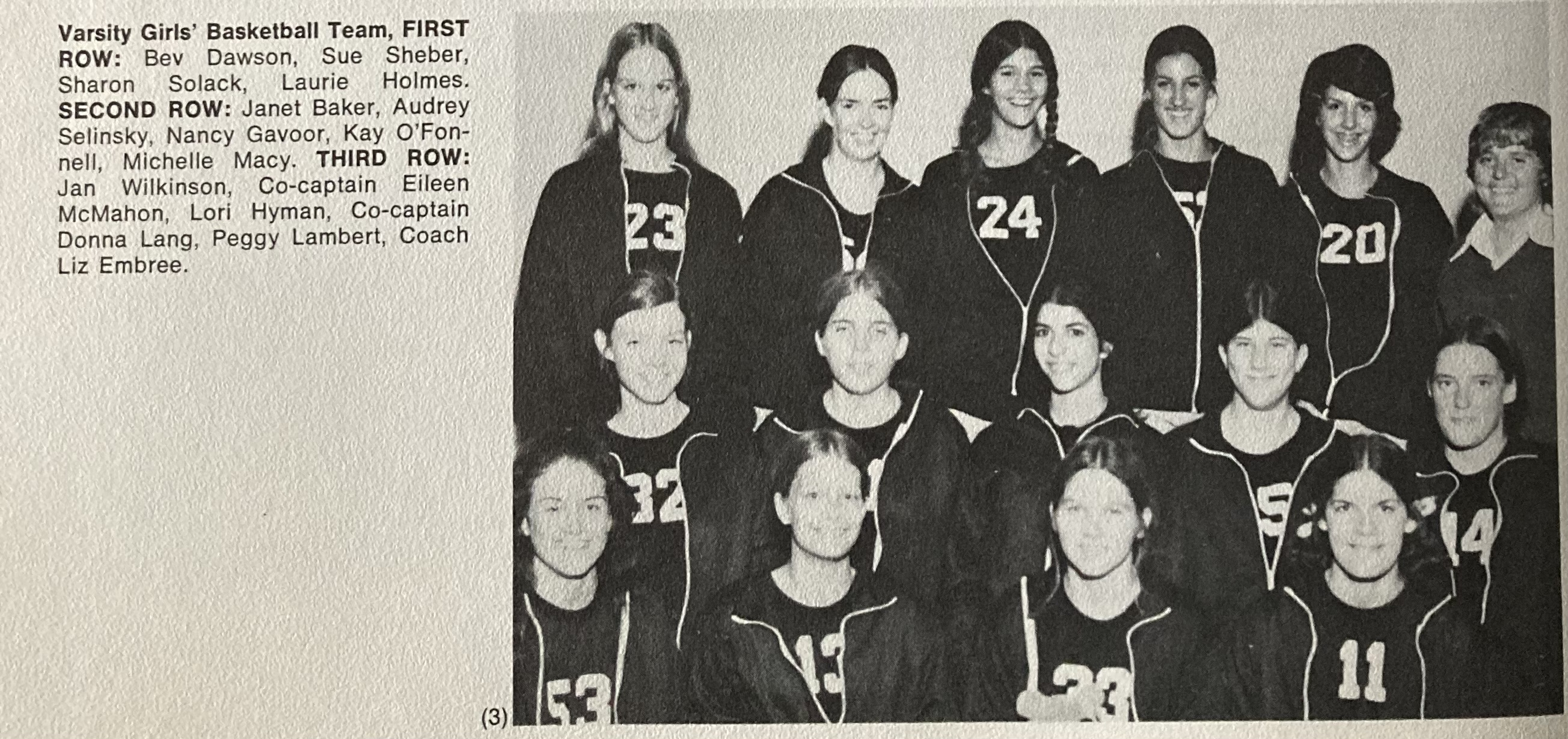 Stevenson 1974 Girls Varsity Championship Team