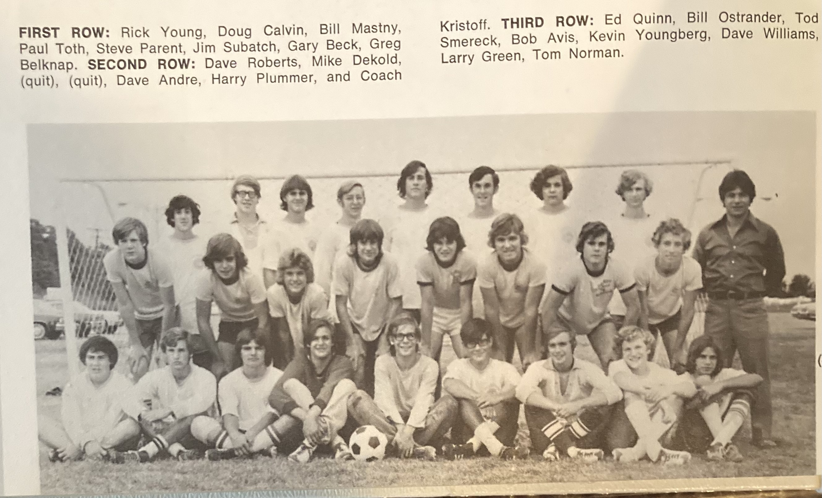 1974 Varsity Soccer Team State Champions