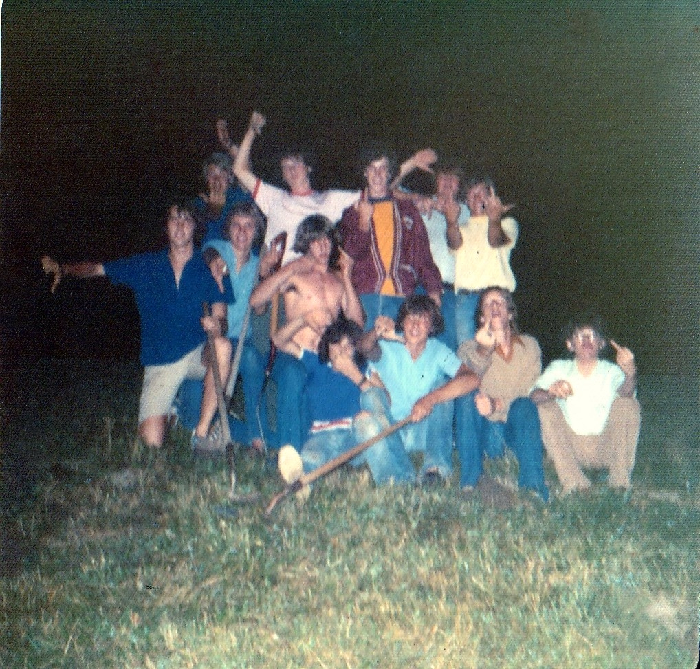 Summer of 1973 a bunch of classmates carved "74" into the side of the hill. Front row: Donaldson,McArdle,Hadley,Kennedy,Fowler,Cunningham,Soule Back row: Werbela,Tennant,Butler,Miller,Englert