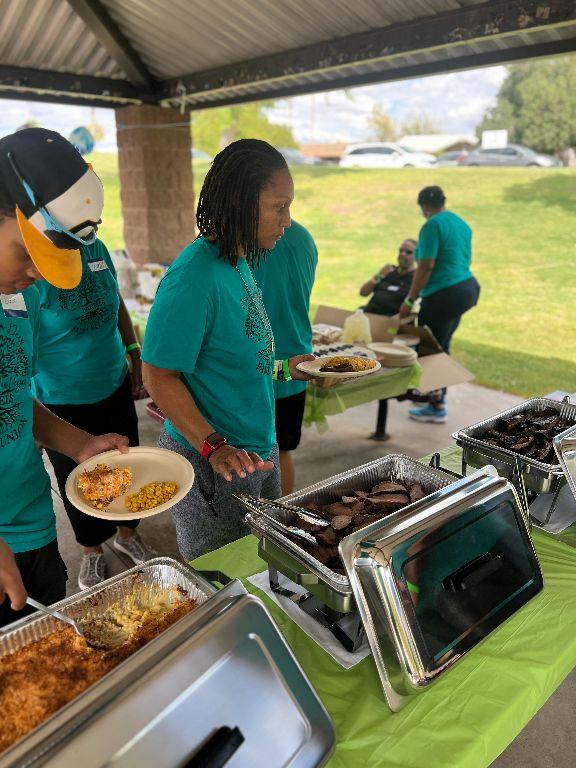 Devin and Tasha loading up on good food