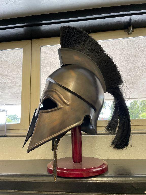 Spartan helmet that a past alumni fabricated  It is a gun metal color &amp; looks authentic