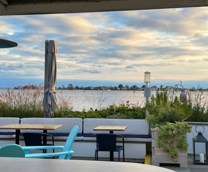 La Plage at Longshore offers a waterfront casual patio bar with views of the Saugatuck River and Long Island Sound.