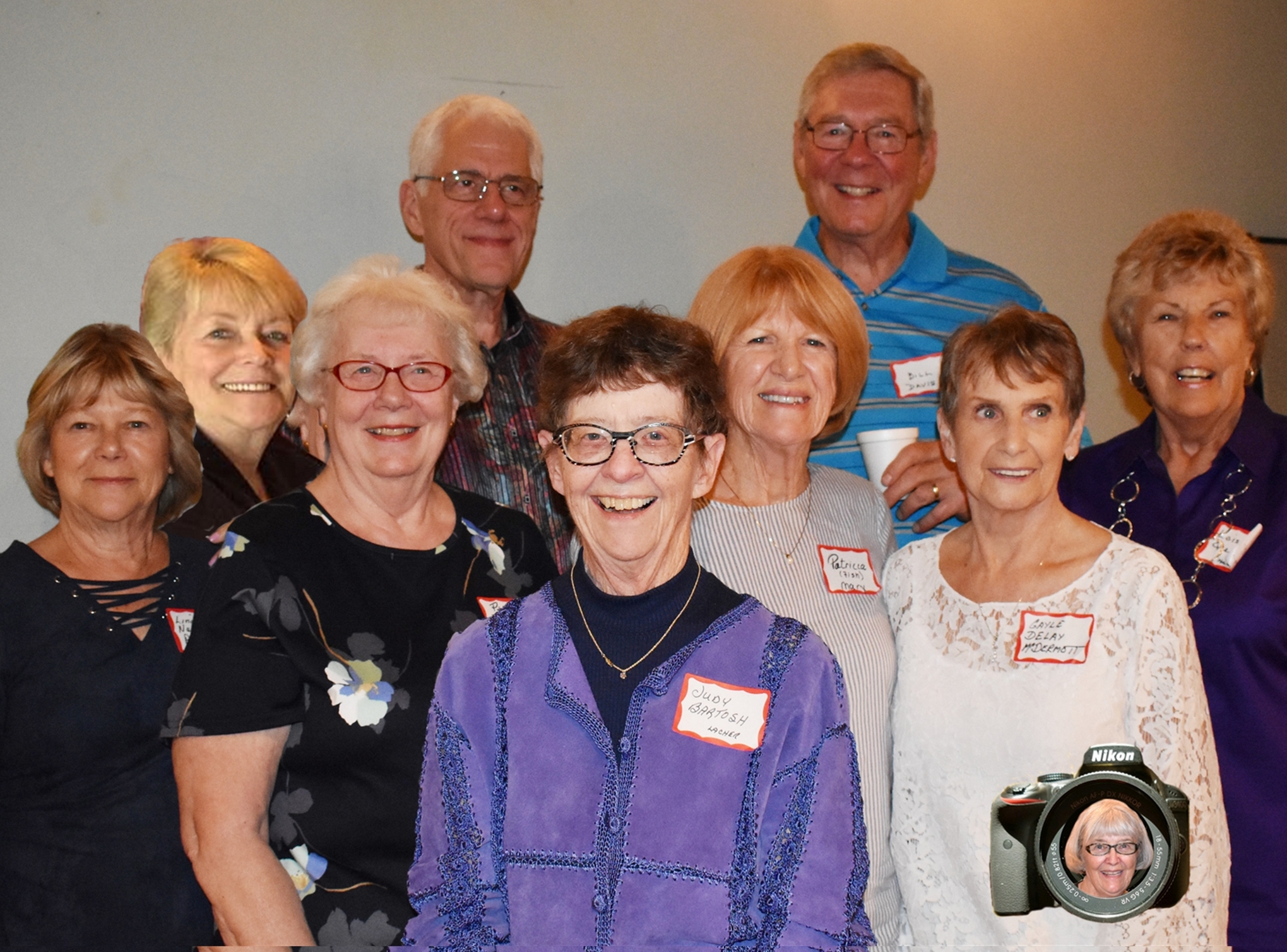 Back:  Linda (Nelson) Palmer, Loria (Evans) Miller, Darrell Bertelson, Bill Davis (RIP), Lois (Qualley) Hallberg
Front:  Patti (Pedersen) Zawadski, Judy (Bartosh) Lacher (RIP), Patricia (Fish) Strot, Gayle (DeLay) McDermott and in the right-hand corner i